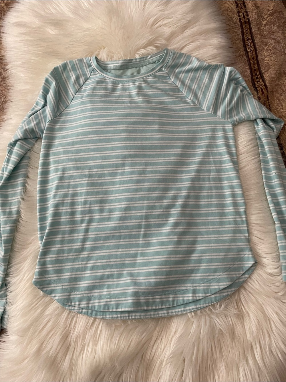 Athleta Mint Green & White Striped Long Sleeve Top